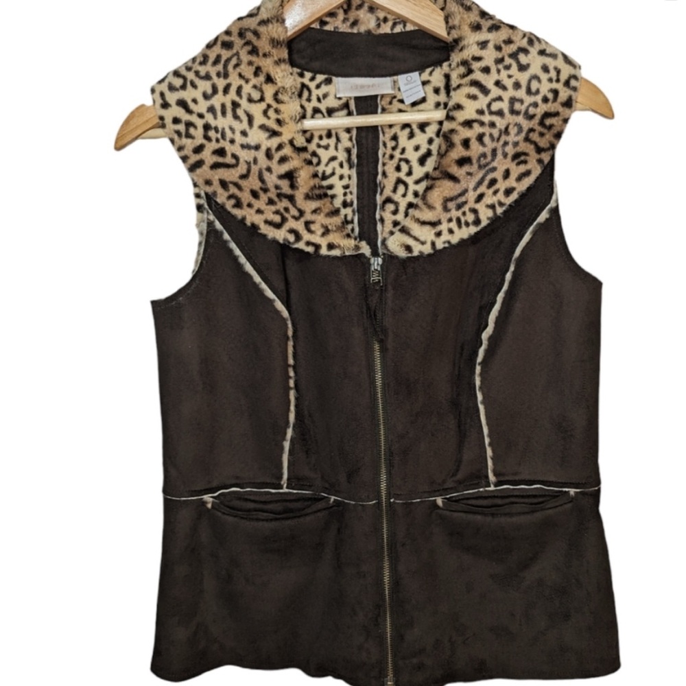 Chico's Faux Brown Suede Leopard Print Vest - US Size S/4 - Chico's Size…